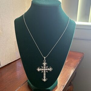 Dazzling Silver Cross made with Swarovski crystals adjustable beaded Necklace